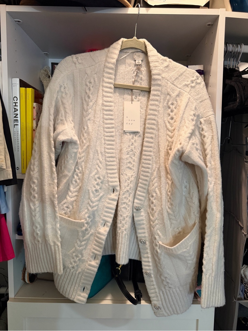 a new day Cream Cable-Knit Shawl Collar Cardigan